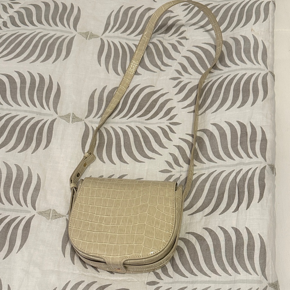 Topshop Beige Croc-Embossed Crossbody Bag
